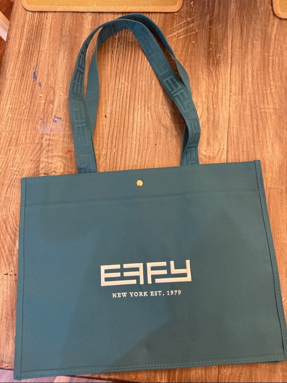 Effy Teal Green Tote Bag with Cream Logo